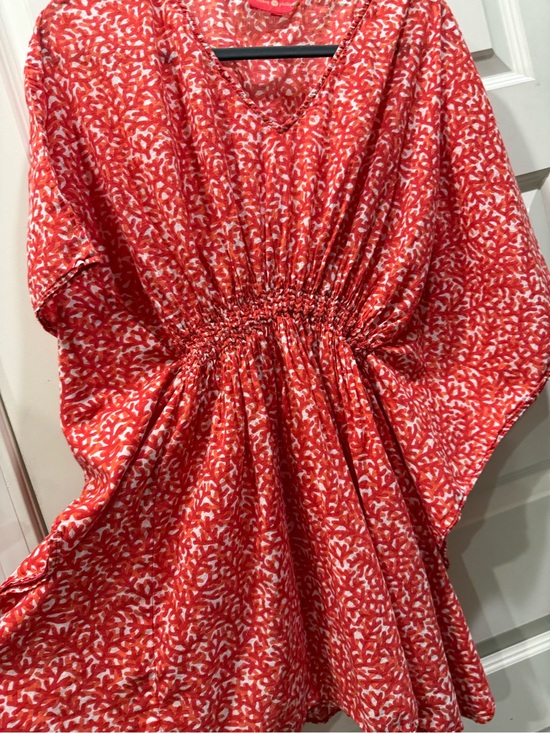 lindsay phillips Other - Lindsay Phillips Coral / Red Abstract Print Smocked Kaftan Dress M/L